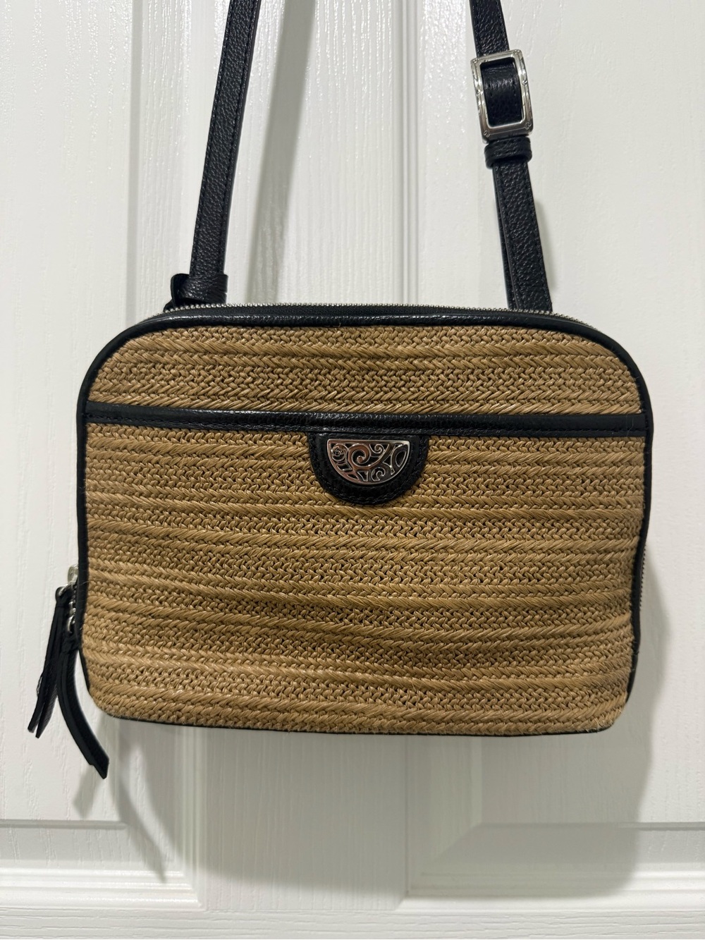 Brighton Crossbody purse straw and leather materials